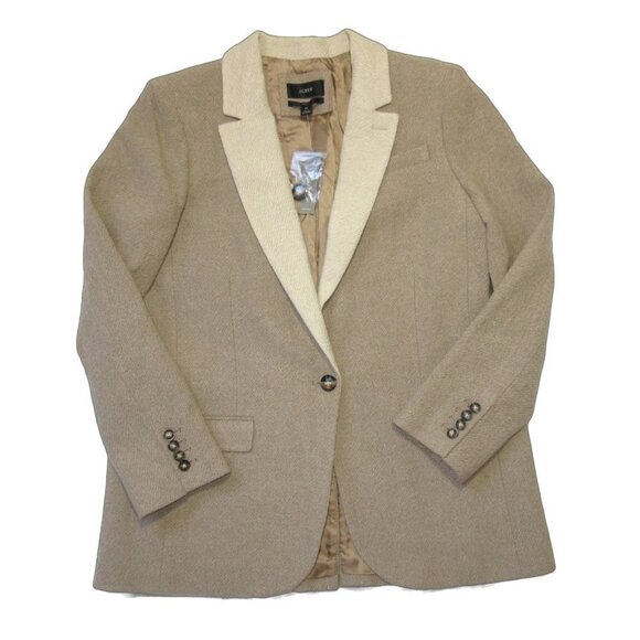 NWT J.Crew Alfie Blazer in Heather Walnut Contrast Collar Italian Cotton-Wool 12
